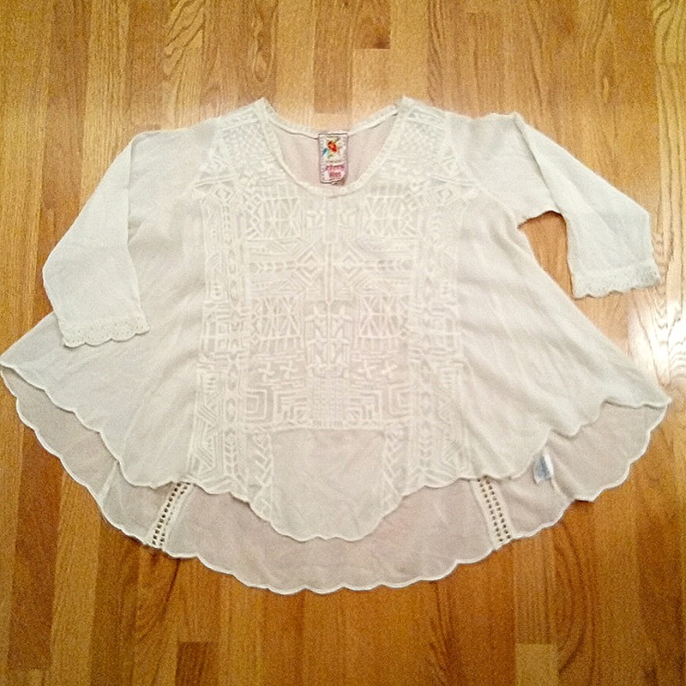Johnny Was Embroidered Ivory Boho Tunic XS